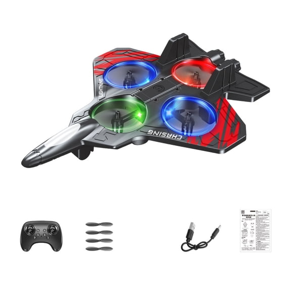 Chasing Lightning RC Stunt Fighter, 2.4GHz Remote Control Aircraft High Stability with LED Lights Durable Glider for Flying Activity Use,Dual Battery Version
