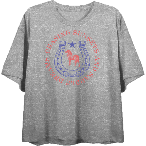 Chasing Sunsets And Saddle Dreams Adult Heather Gray Crew Neck Short Sleeve Tee-Medium