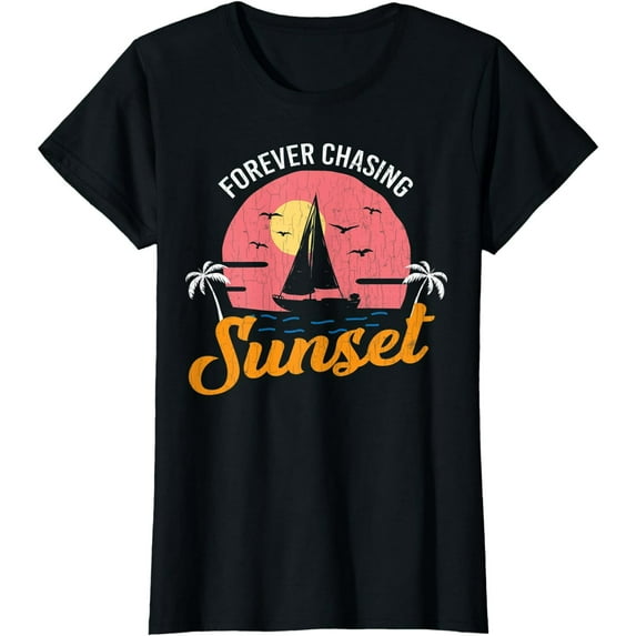 Chasing Sunsets Fun Summer Holidays Beach Sea Black T-shirt Short Sleeve Tee Unisex