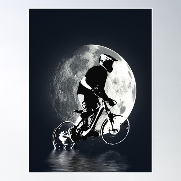 Chasing The Moon - Mountain Bike Rider Poster Wall Art, Modern Wall Decor, 24x36 UNFRAMED