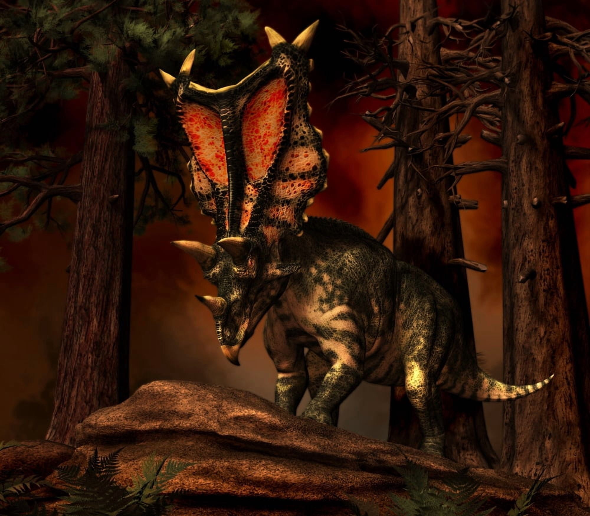 Chasmosaurus was a ceratopsid dinosaur from the Upper Cretaceous Period Canvas Art - Philip BrownlowStocktrek Images (30 x 27)