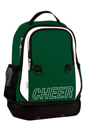 Chassé Challenger Cheer Backpack, 600D Polyester, Shoe Compartment, Padded Straps, Mesh Side Pockets (Dark Green)