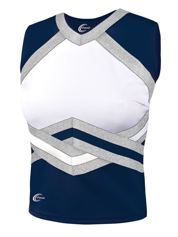 Chassé Womens' Contender Shell Top - Adult Sized Cheerleading Uniform Shirt NVY/SIL AM