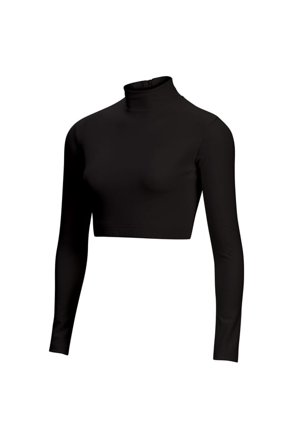 Chassé Girls Long Sleeve Cropped Bodysuit, Mock Neck Cheerleading Shirt Youth Sizes (Black, YL)