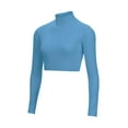 thumbnail image 1 of Chassé Girls Long Sleeve Cropped Bodysuit, Mock Neck Cheerleading Shirt Adult Sizes (Columbia Blue, M), 1 of 5