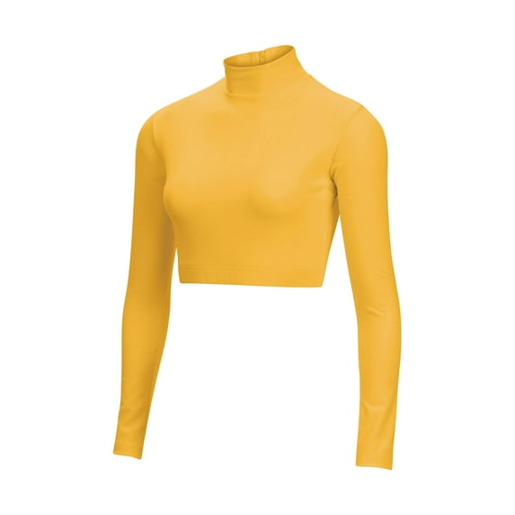 Chassé Girls Long Sleeve Cropped Bodysuit, Mock Neck Cheerleading Shirt Adult Sizes (Gold, L)