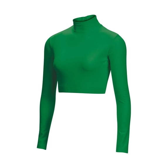 Chassé Girls Long Sleeve Cropped Bodysuit, Mock Neck Cheerleading Shirt Adult Sizes (Kelly Green, L)