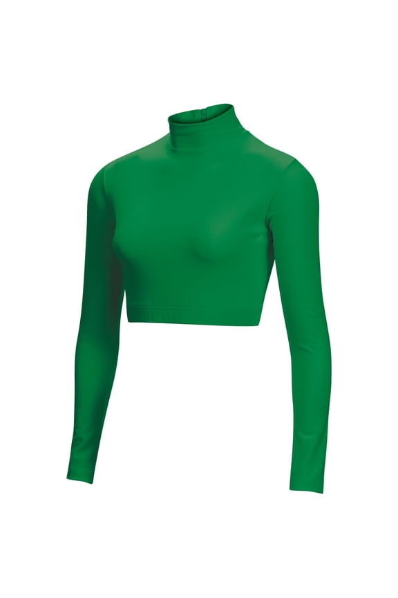 Chassé Girls Long Sleeve Cropped Bodysuit, Mock Neck Cheerleading Shirt Adult Sizes (Kelly Green, XL)