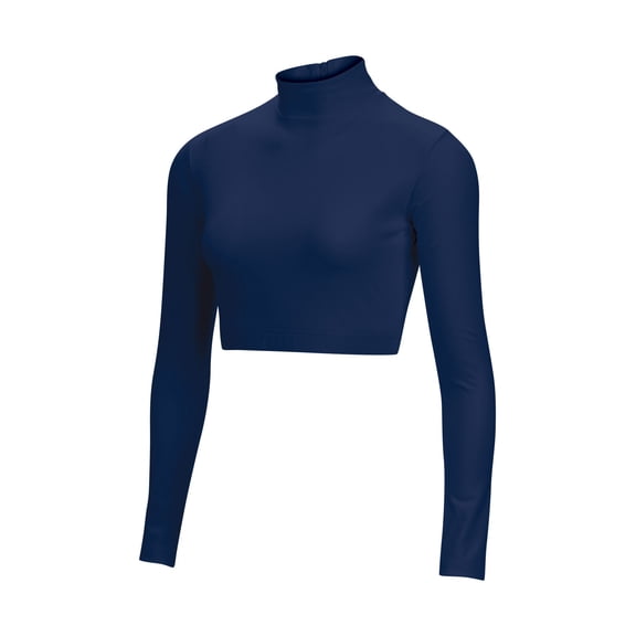 Chassé Girls Long Sleeve Cropped Bodysuit, Mock Neck Cheerleading Shirt Youth Sizes (Navy, YS)