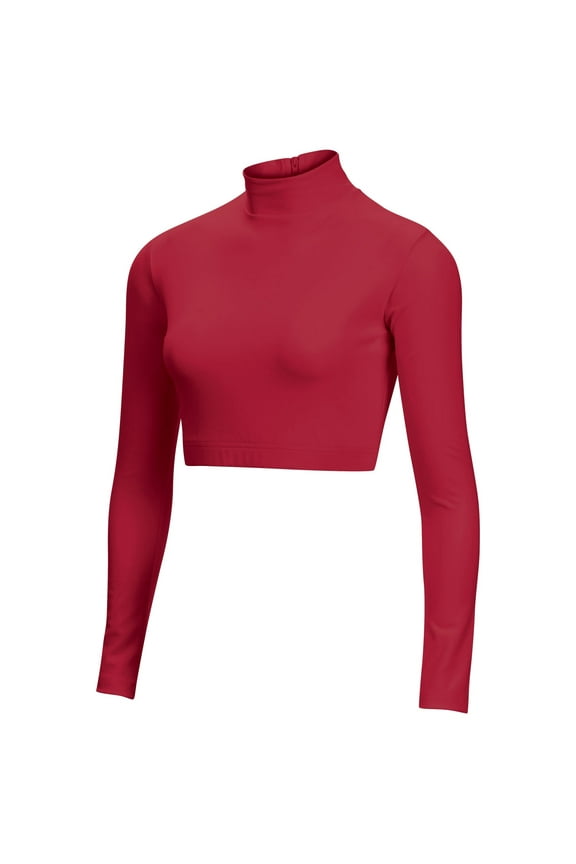 Chassé Girls Long Sleeve Cropped Bodysuit, Mock Neck Cheerleading Shirt Adult Sizes (Red, XS)