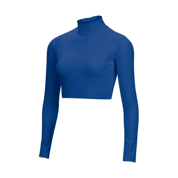 Chassé Girls Long Sleeve Cropped Bodysuit, Mock Neck Cheerleading Shirt Adult Sizes (Royal, S)