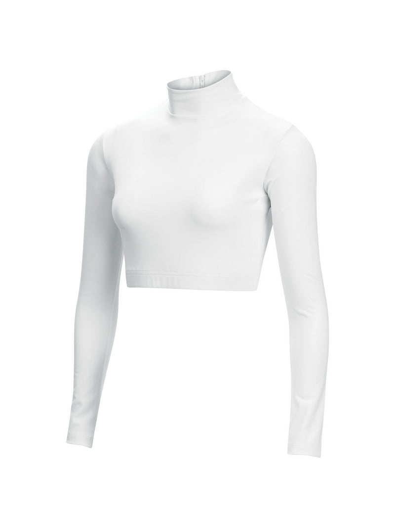 Chassé Girls Long Sleeve Cropped Bodysuit, Mock Neck Cheer Shirt