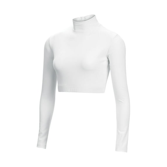 Chassé Girls Long Sleeve Cropped Bodysuit, Mock Neck Cheerleading Shirt Youth Sizes (White, YL)