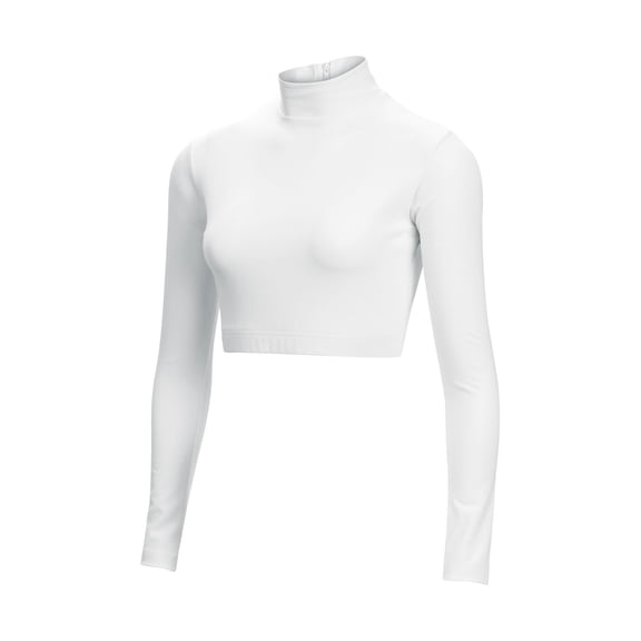 Chassé Girls Long Sleeve Cropped Bodysuit, Mock Neck Cheerleading Shirt Youth Sizes (White, YS)