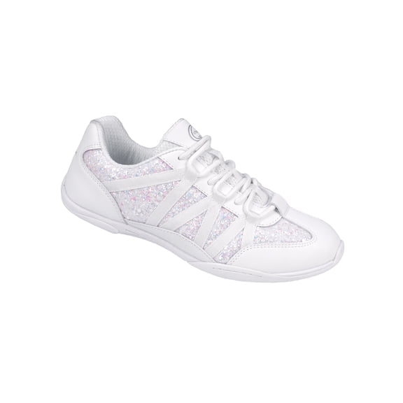 Chassé Flash Glitter Cheerleading Sneaker – Lightweight White Cheer Shoe with Sparkle Finish for Women & Youth | Sideline, Competition & Practice Ready (White, 4H)