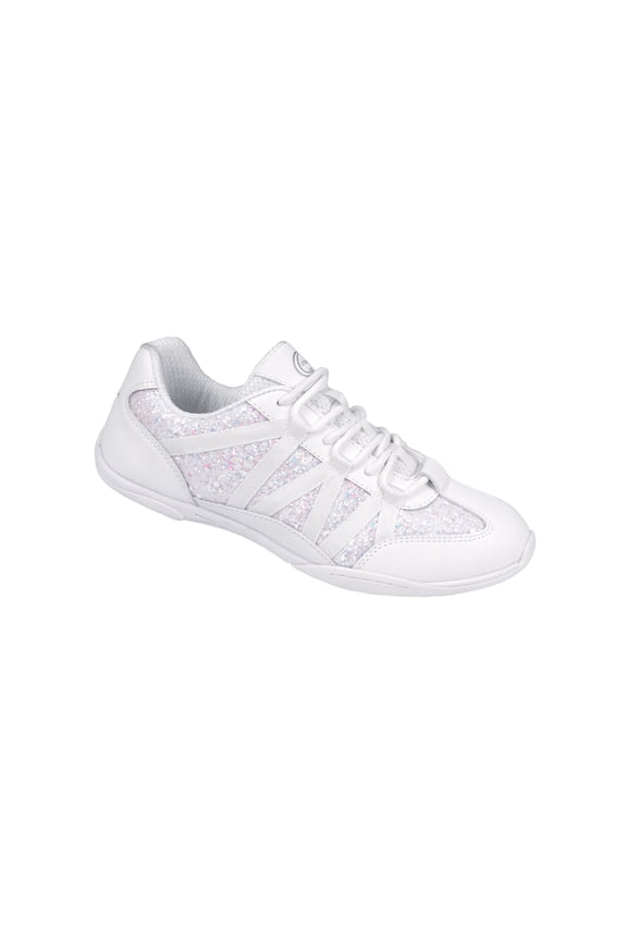 Chassé Flash Glitter Cheerleading Sneaker – Lightweight White Cheer Shoe with Sparkle Finish for Women & Youth | Sideline, Competition & Practice Ready (White, 9)