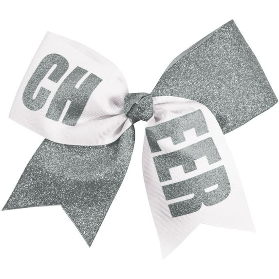 Chassé Girls' Cheer Performance Hair Bow Glitter Silver/White