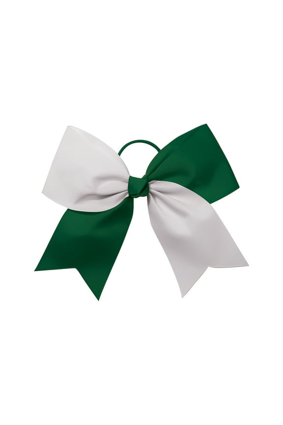 Chassé Girls Jumbo 2-Color Hair Bow with Attached Elastic Ponytail Holder (Dark Green/ White)