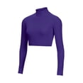 thumbnail image 1 of Chassé Girls Long Sleeve Cropped Bodysuit, Mock Neck Cheerleading Shirt Youth Sizes (Purple, YS), 1 of 6