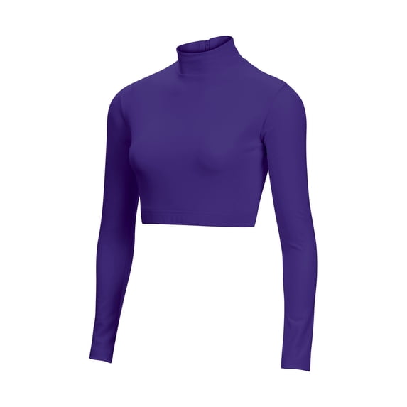 Chassé Girls Long Sleeve Cropped Bodysuit, Mock Neck Cheerleading Shirt Youth Sizes (Purple, YS)