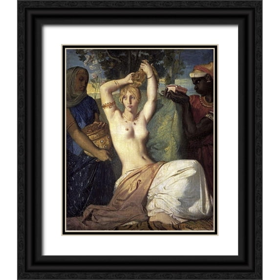 Chasseriau, Theodore 12x14 Black Ornate Wood Framed with Double Matting Museum Art Print Titled - La Toilette dEsther