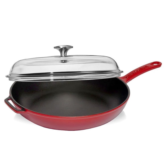Chasseur 11-inch Red French Enameled Cast Iron Fry pan with Glass Lid