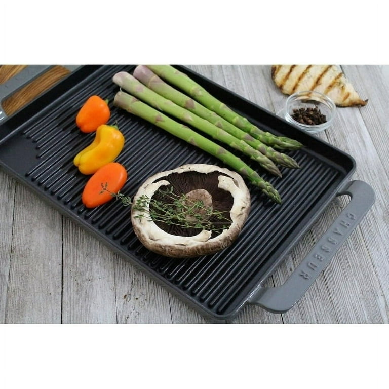 Chasseur 14-inch Caviar-Grey Rectangular French Enameled Cast Iron Grill Pan