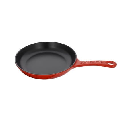 Chasseur French Enameled Cast Iron Fry Pan with Cast Iron Handle, 8-inch, Red.
