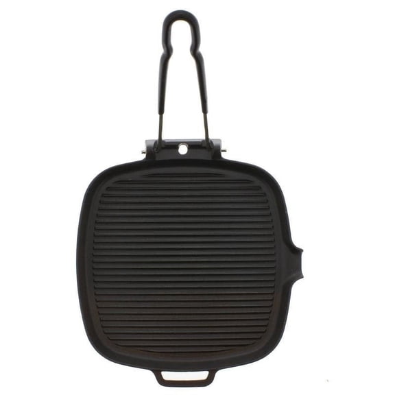 Chasseur French Cast Iron Square Grill With Folding Handle, 9-inch, Black.