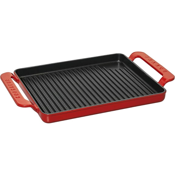 Chasseur French Rectangular Enameled Cast Iron Grill, 10-inch, Red.