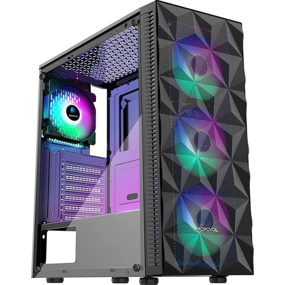 Chassis pre-installed with 4 fans, gaming computer chassis, with diamond-shaped mesh front face and tempered glass side panels, 3.0 airflow mid-tower chassis, 621