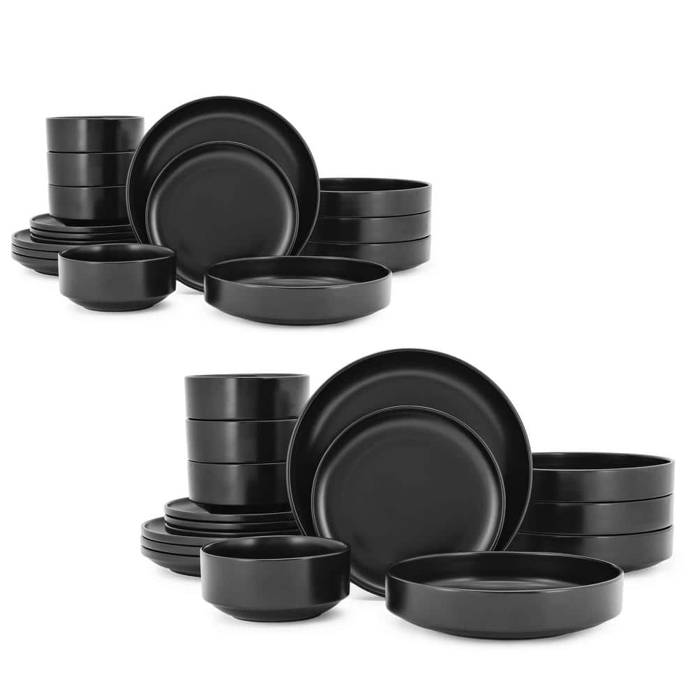 Chastain 32Piece Solid Stoneware Dinnerware Set, Modern Matte Black