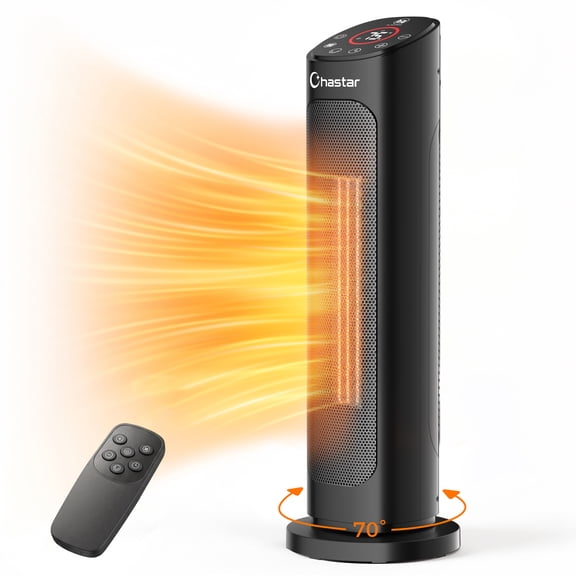 Chastar Black 1500W Electric Oscillating Ceramic Space Heater, 24 inch, with Remote, New