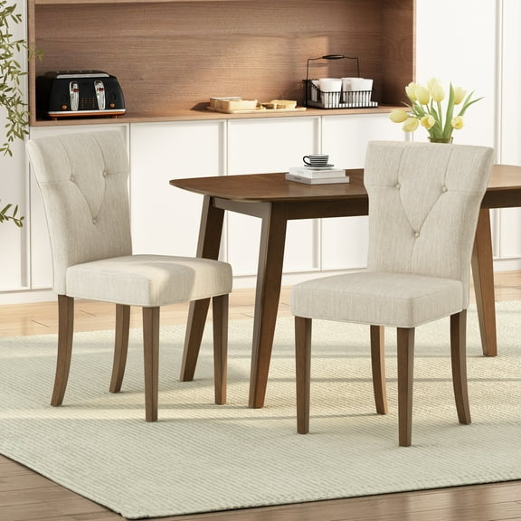 Chastin Indoor Fabric Upholstered and Wood Dining Chair, Cream, Set of 2