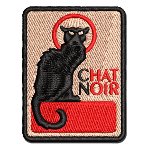 Chat Noir Black Cat Art Poster Applique Multi-Color Embroidered Iron-On Patch - 2.0 Inch Mini