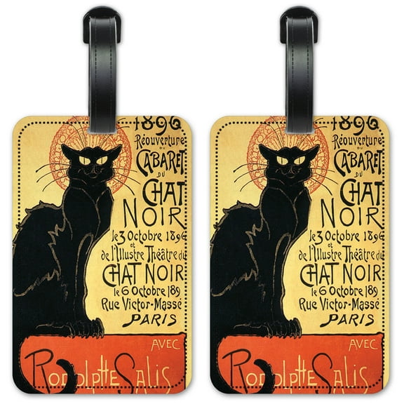 Chat Noir (Black Cat) - Luggage ID Tags / Suitcase Identification Cards - Set of 2