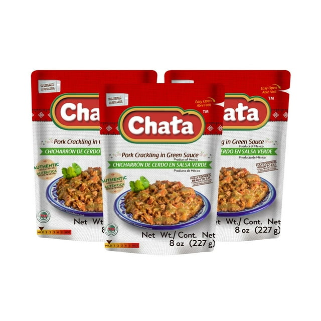 Chata Pork Crackling in Green Sauce Pouch, 8 oz, Pack of 3