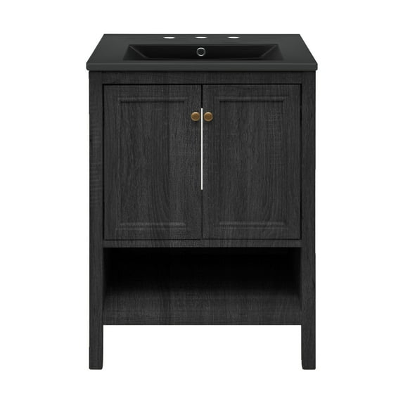 Chateau 24" Freestanding Bathroom Vanity in Black Oak with Black 3-Hole Widespread Sink Top