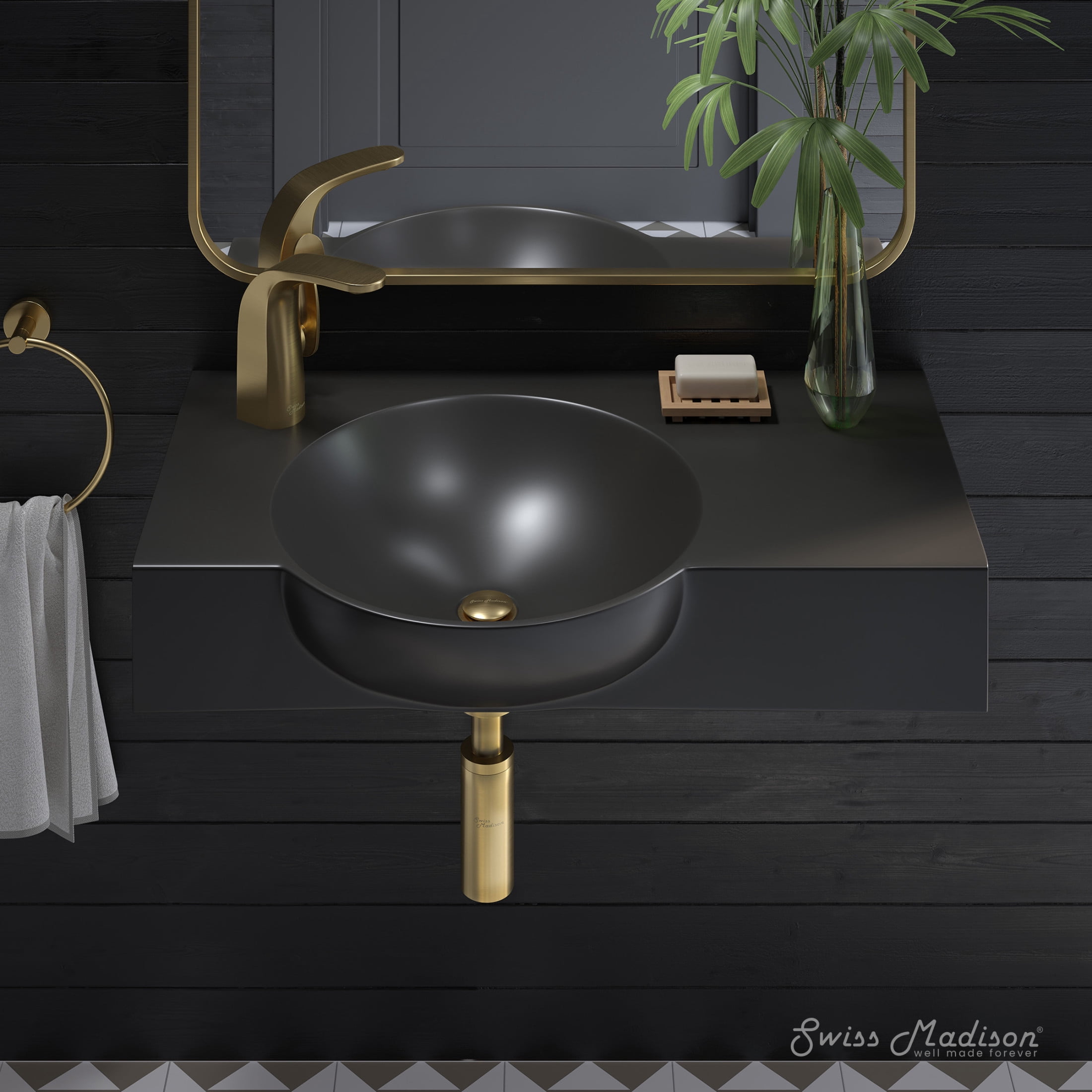 Chateau 30" Left Side Faucet Wall-Mount Bathroom Sink in Matte Black