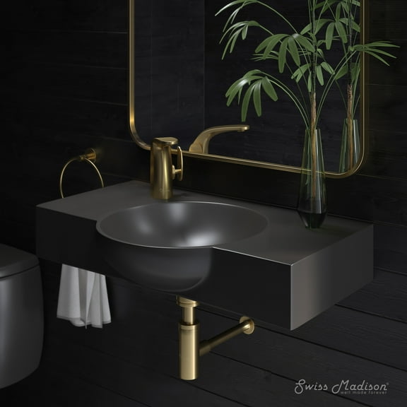 Chateau 30" Wall-Mounted Sink Center Basin with Left Side Faucet Mount in Matte Black