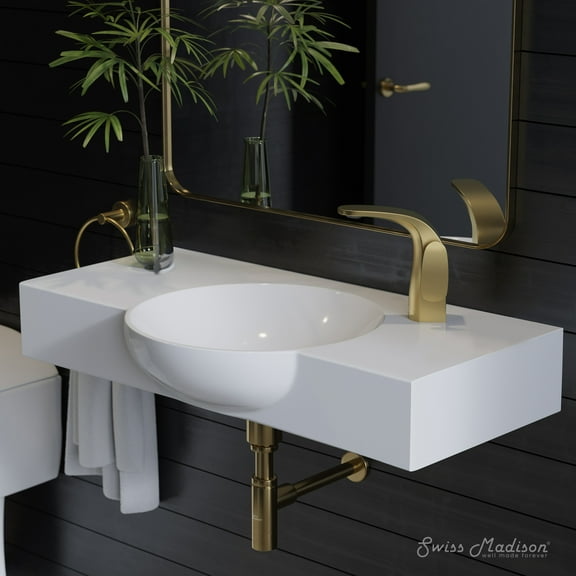 Chateau 30" Wall-Mounted Sink Center Basin with Right Side Faucet Mount in Glossy White