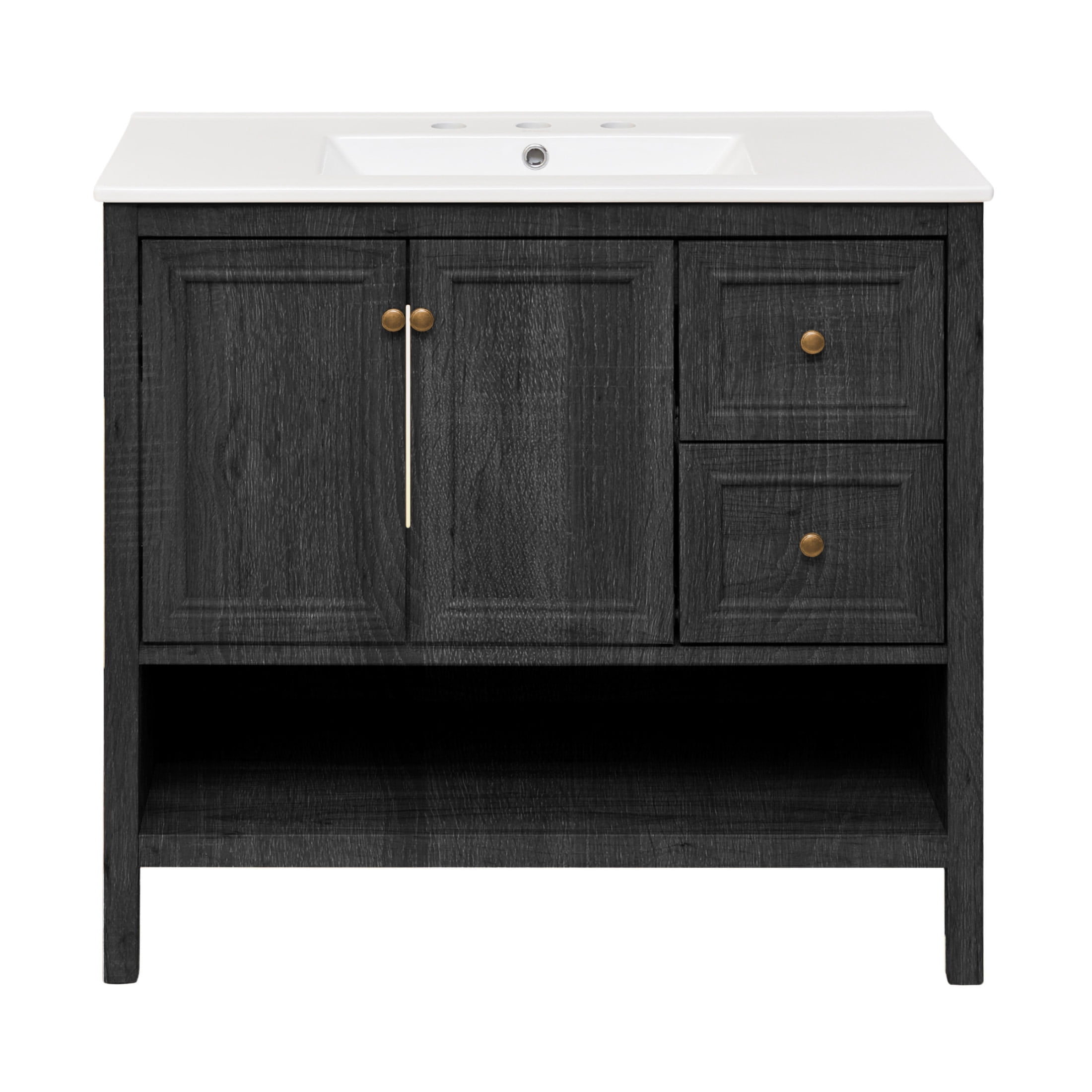 Chateau 36" Freestanding Bathroom Vanity in Black Oak with 3-Hole Widespread Sink Top