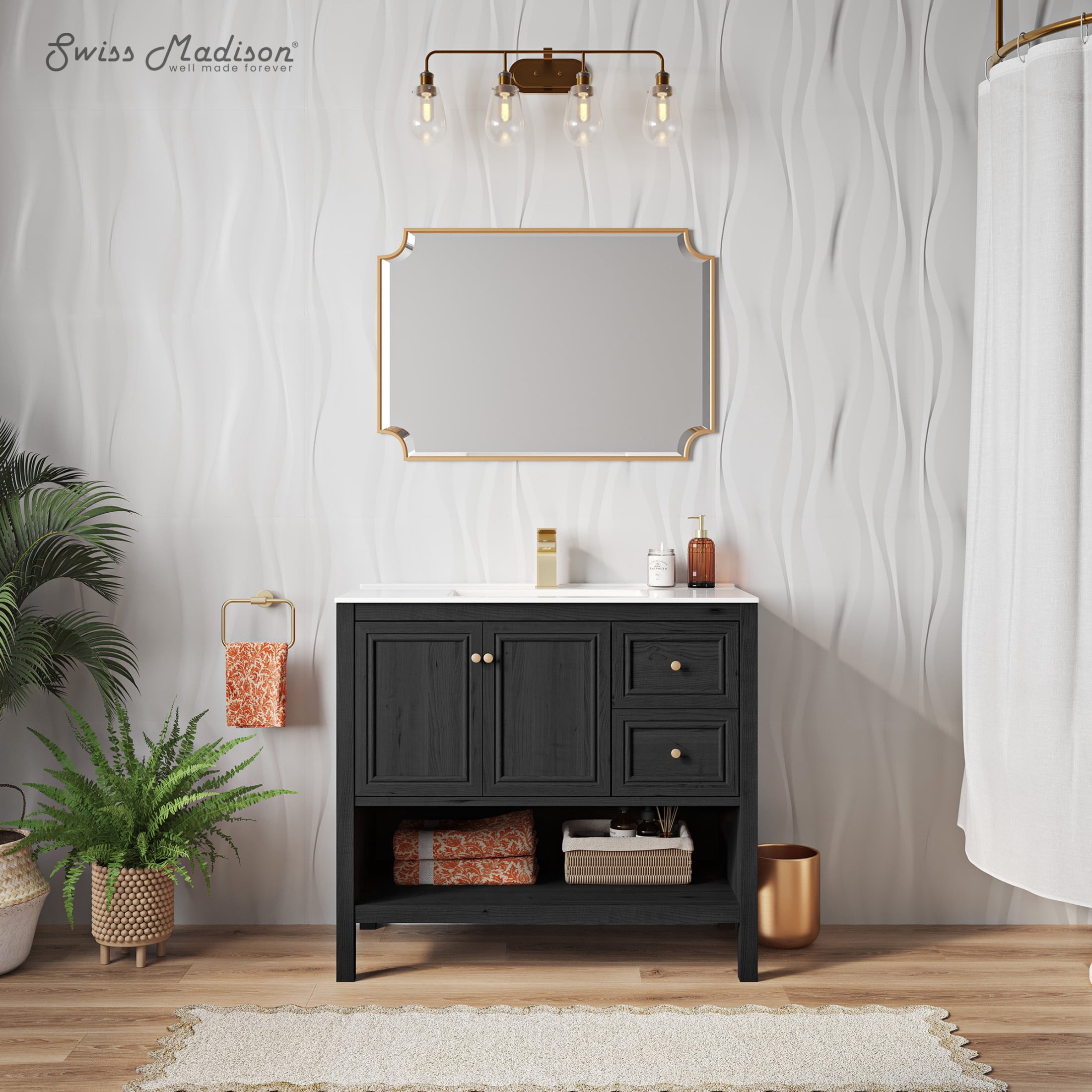 Chateau 36" Freestanding Bathroom Vanity in Black Oak with Sink Top