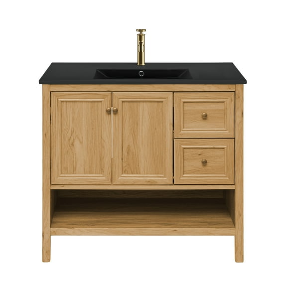 Chateau 36" Freestanding Bathroom Vanity in Golden Oak with Black Sink Top
