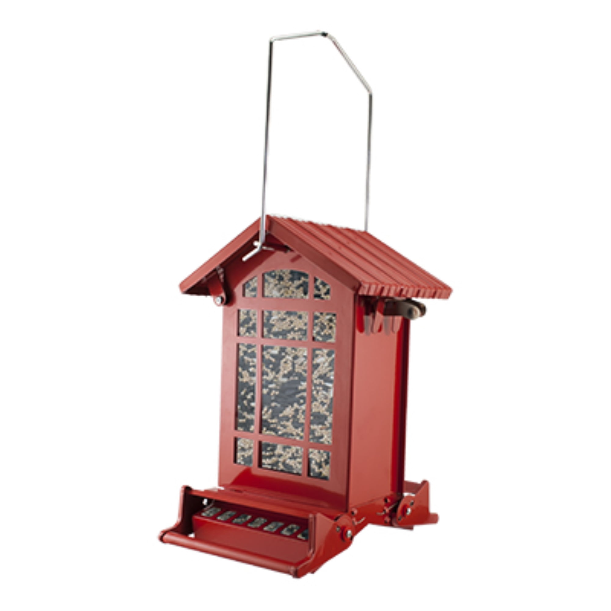 Red Metal Hanging Squirrel-Resistant Bird Feeder