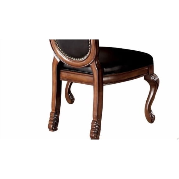 Chateau Black PU Leather De Ville Dining Chairs (Set of 2) - Cherry Finish Rubberwood Legs, 28"W x 23"D x 45"H, Timeless Elegance for Dining Room & Kitchen