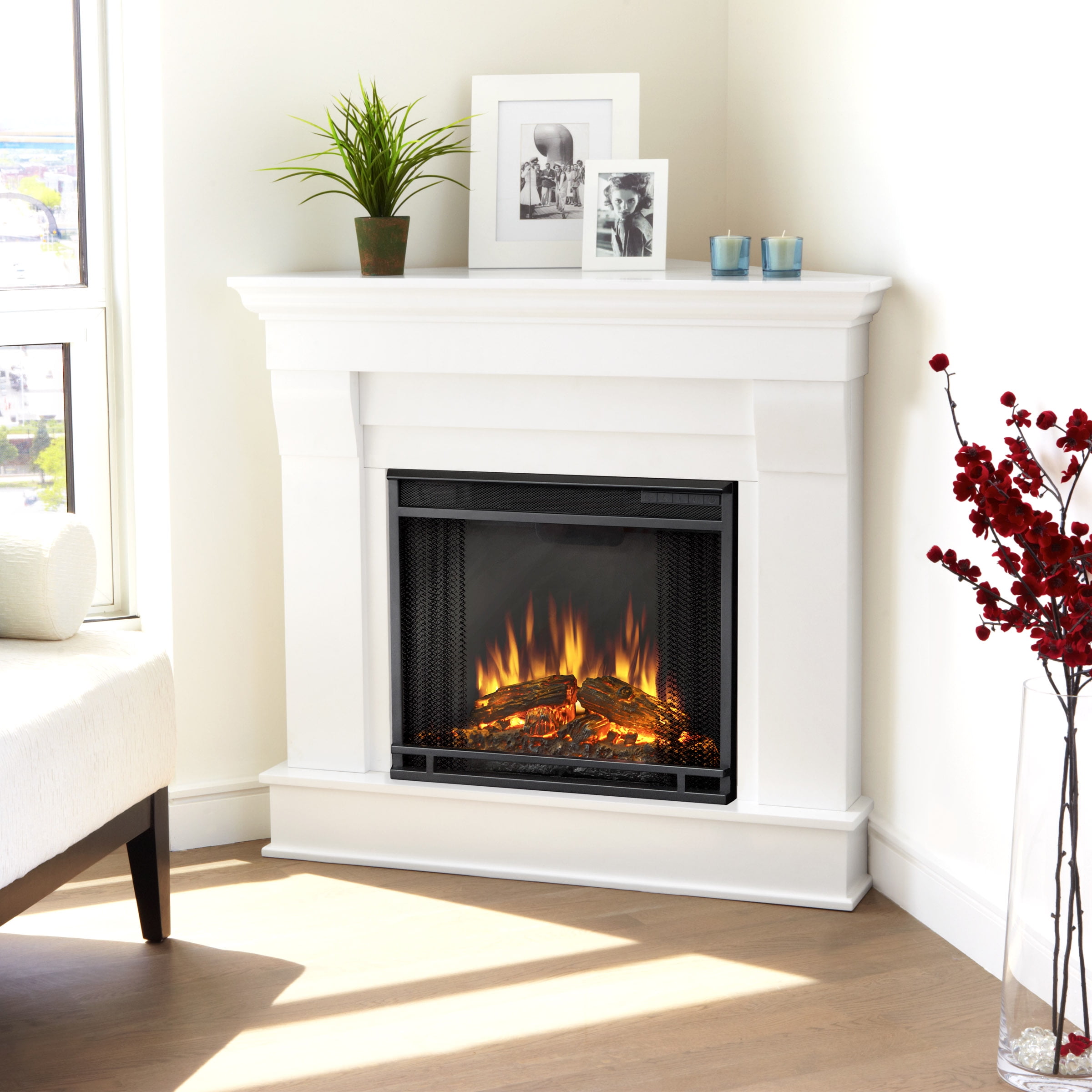 Chateau Corner Electric Fireplace in White by Real Flame - Walmart.com
