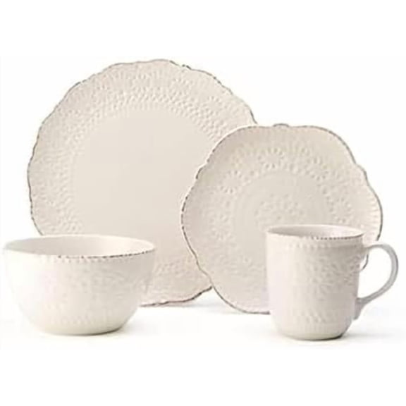 Chateau Cream 16-Piece Stoneware Dinnerware Set, Service for 4, Off White