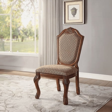 Chateau Fabric & Cherry Finish De Ville Side Chair Set (2-Pack with Solid Wood Frame and Non-Slip Pads)