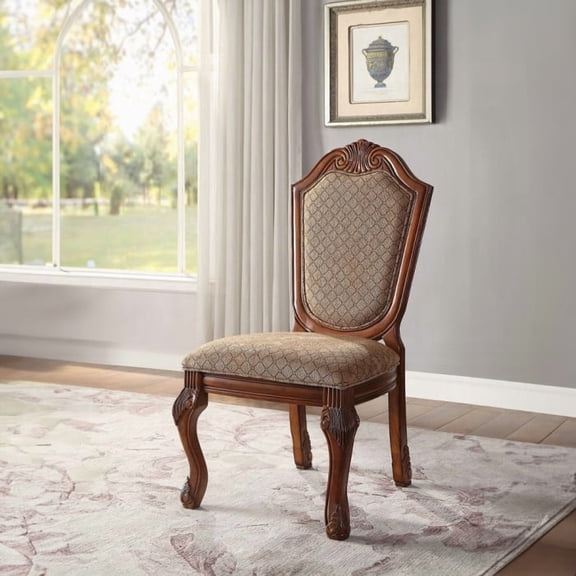 Chateau Fabric & Cherry Finish De Ville Side Chair (Set of 2)